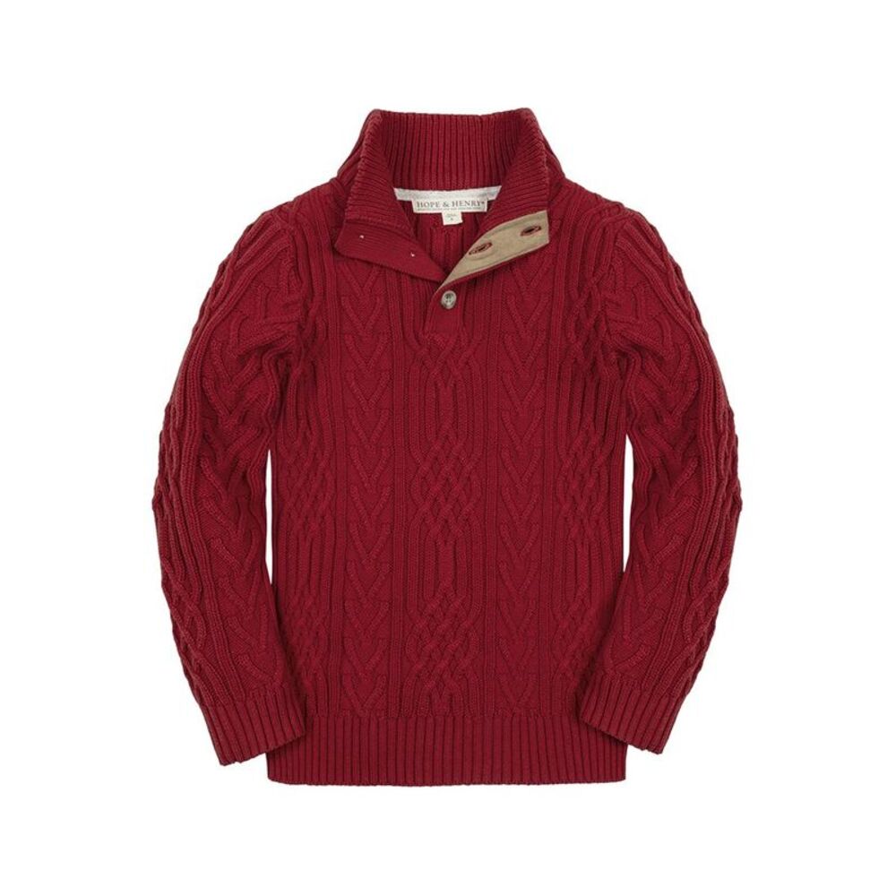 Hope & Henry Boys Organic Mock Neck Cable Sweater